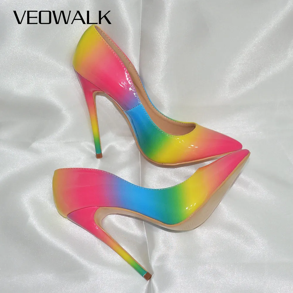 Veowalk/разноцветные женские пикантные туфли из лакированной кожи на высоком
