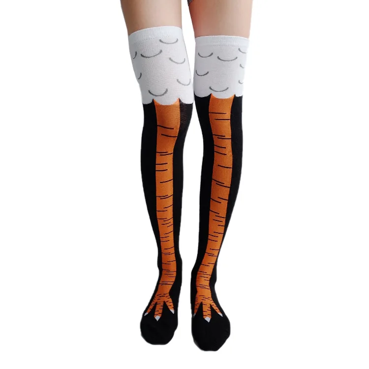 Женские носки женские креативные носки с объемными рисунками милые забавные тонкие носки с объемным рисунком курицы, осенне-зимние высокие носки до бедра - Цвет: black 40cmx9.1cm