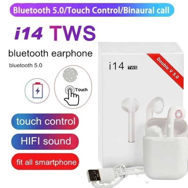 

i14 TWS Bluetooth 5.0 Earphone Waterproof Wireless Headphones Smart Touch Control Sport Earbuds Call Siri Earpieces Pk i30 i12