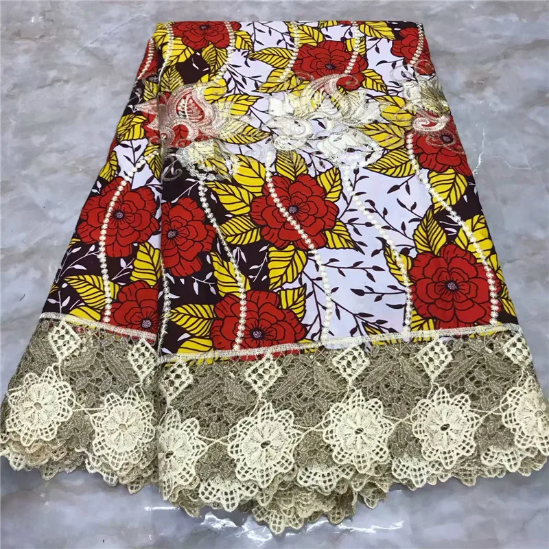 

2019 High Quality New Arrival Ankara 100% Cotton Wax Lace Wax Fabric African Embroidery Dutch Wax With Lace Fabric WD091731