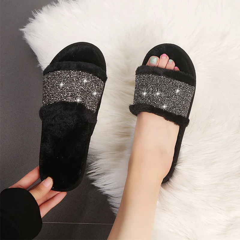 

Women Fur Slippers Summer Furry Slides Female Fluffy Indoor Shoes Women's Bling Fuzzy Slide House Sliders Accept Dropshipping