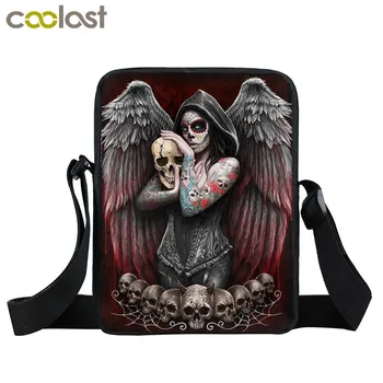 

Dark Gothic Angel Skull Mini Messenger Bag Girls Ladies Shoulder Bags Grim Reaper Punk Women Cross Bag Girls Satchel Bookbag