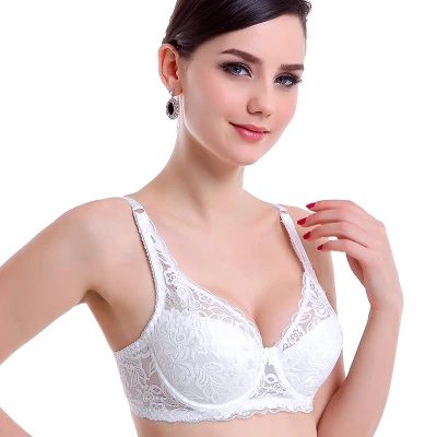 White solid Sexy lace bras full cup adjustable push up bra
