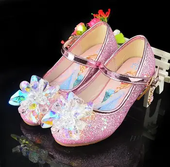 

Children Elsa Shoes Girls Princess Glitter Leather Shoes Kids Baby High-heeled Crystal rhinestone Student Dance Shoes Toddler