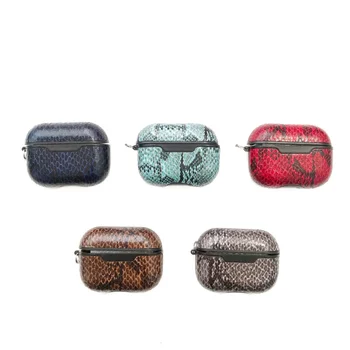 

for Airpods Pro Case PU Leather Case Wireless Bluetooth Headphone for Airpods 3 Snake Skin Texture Pattern Cover Protective