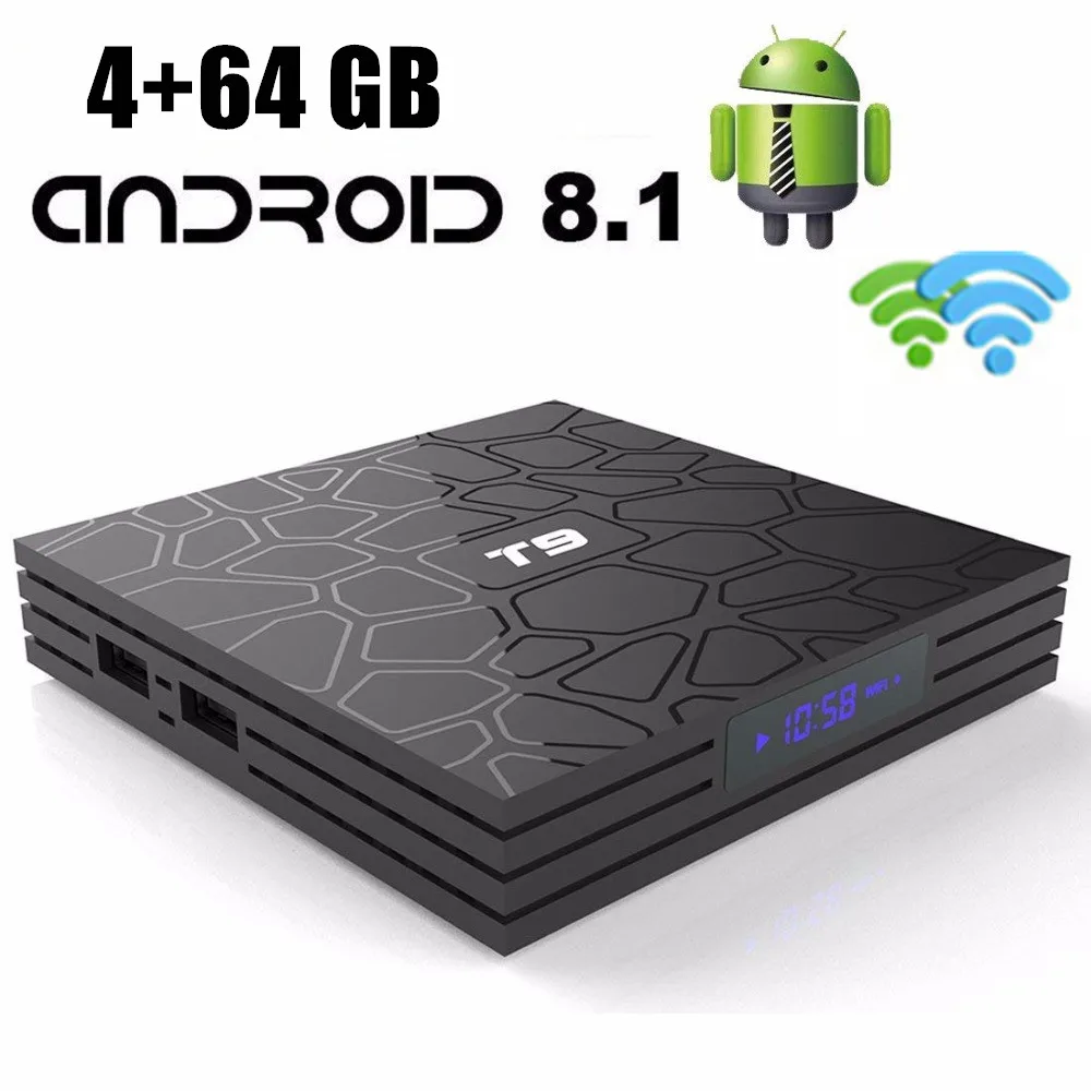 2018 T9 4 Гб 64 RK3328 четырехъядерный Смарт Android 8 1 ТВ-бокс Bluetooth 0 H2.65 4K 2 ГГц/5 ГГц wifi