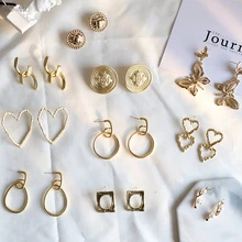 AOMU модные геометрические Необычные круглые бабочки матовые скрученные металлические золотые жемчужные подарочные серьги-гвоздики для женщин и девушек вечерние ювелирные изделия