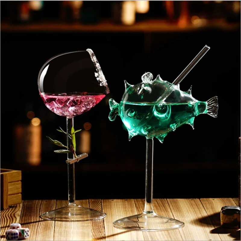 Puffer Fish Glass Cocktail Glasses Fish Wine Glass Cups Cocktails Style Cocktail