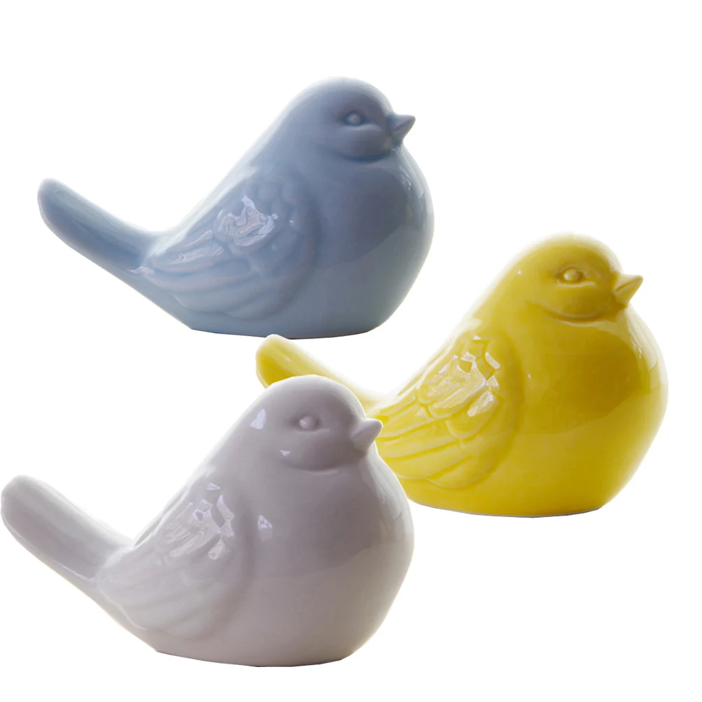 Ceramic Bird Shaped Ornament Statue Figurine Photo Props Home Decor -Yellow
