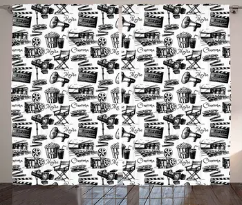 

Movie Window Curtains Vintage Film Cinema Motion Camera Action Record Graphic Style Print Living Room Decor Bedroom White Black