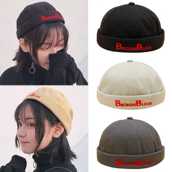 

Fashion Black Harajuku Men Street Casual Docker Sailor Biker Hat Loop Beanie Brimless Cap Women Pumpkin Beanie Gorra Winter Hats