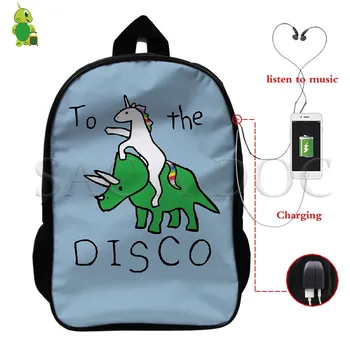 

Dinosaur To The Disco Multifunction Backpack USB Charge School Laptop Backpack for Teenage Boys Girls Daily Backpack Travel Bags