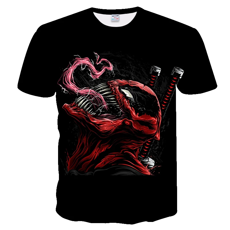

Warrior Pattern O-Neck T-Shirt Black Loose Tees Venom Marvel 3D Printed T-shirts For Men Women Summer Funny Casual Clothes
