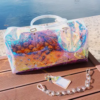 

Large Capacity Laser Travel Boston Bags for Women Fashion Luxury Brand Chain Shoulder Handbags Designer Transparent Louis Bags