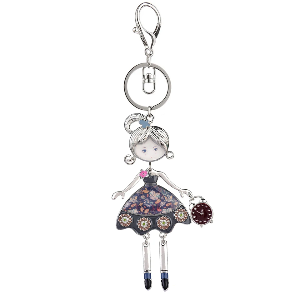 Handmade Doll Keychains for Car Key Fashion New Design Enamel Cute Girl Bag Pendant Keys Chains Ring Alloy Metal Keyring