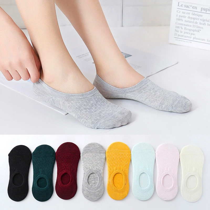 

10 pieces = 5 pairs Summer new Japanese solid color ladies invisible socks Silicone non-slip women Cotton socks slipper socks