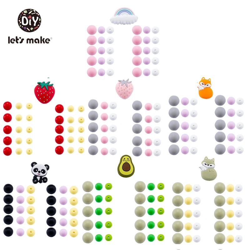 

Let's Make 1Set Silicone Beads Food Grade Baby Teething Wooden Rodent BPA Free DIY Accessories Pacifier Chain Clips Baby Teether