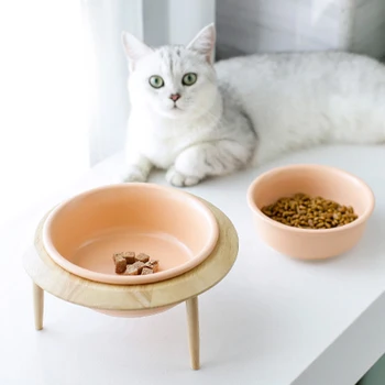 

Oak Frame Dry Pet Bowl Canister Food Water & Treats for Dogs & Cats More Comfortable Eating for Kitten and Puppy Durable