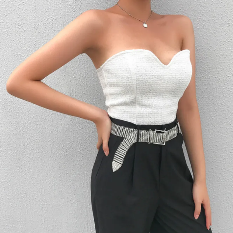 Бандо вязанное крючком сексуальное бюстье Бралетт короткий топ женские летние топы Женский Тонкий Фитнес короткий топ на бретелях женский жилет