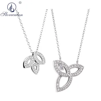 

Slovecabin 925 Sterling Silver Fasteners Pendant Leaves Crystal CZ Necklace Long Chain Luxury Women Wedding Jewelry