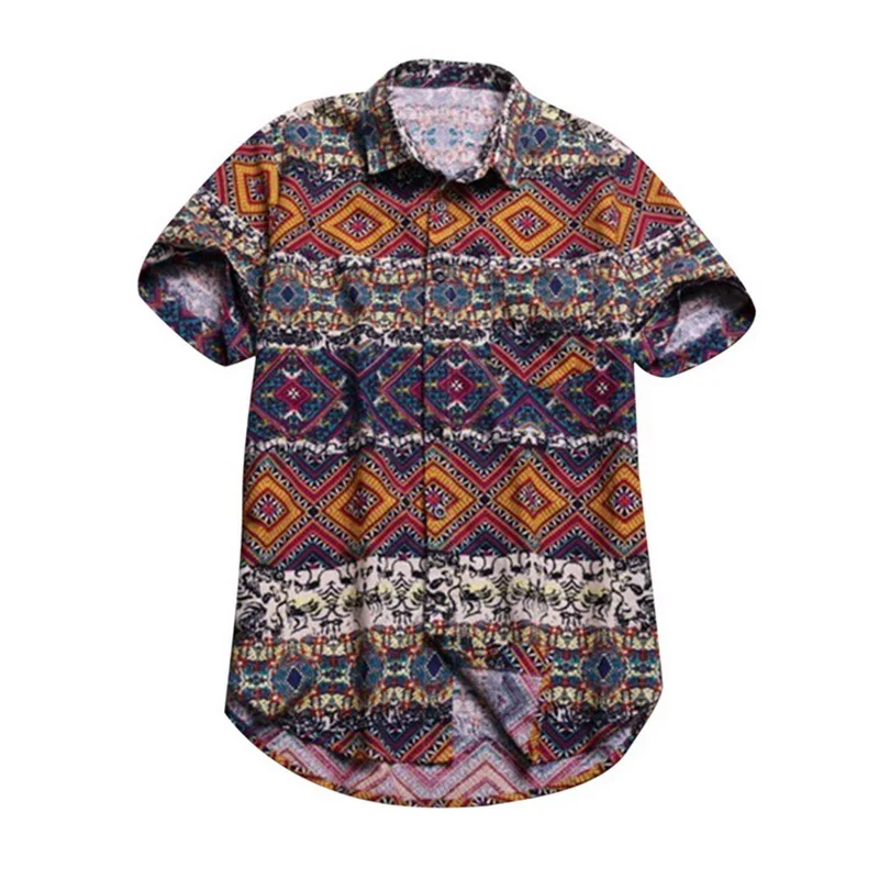 Гавайская Мужская рубашка, 6XL, мужские рубашки, приталенный крой, хлопок, цветочный рисунок, короткий рукав, отложной воротник, изогнутый подол размера плюс, топы, Camisa, лето