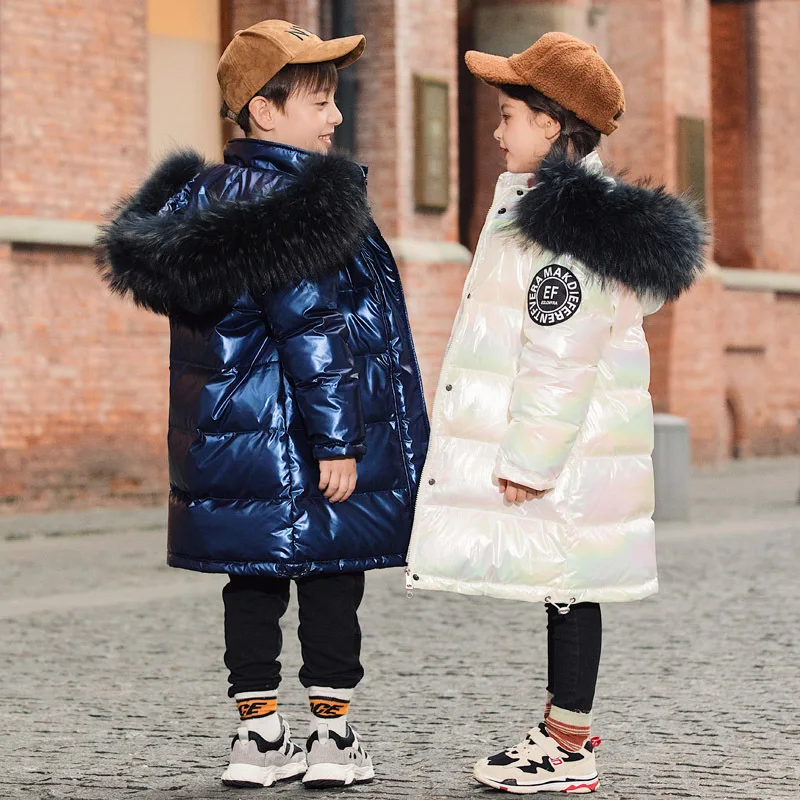 

-30 Degree Girls Cold Winter Down Coats Children Real Big Fur Collar Long Down Jackets Kids Teens Waterproof Parkas Outwear