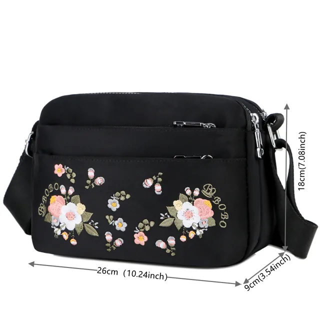 Luxury Brand Flower Shoulder Bag Women Small High Quality Nylon Tote Top-handle Travel Crossbody Bag Embroidery Messenger Bags 2