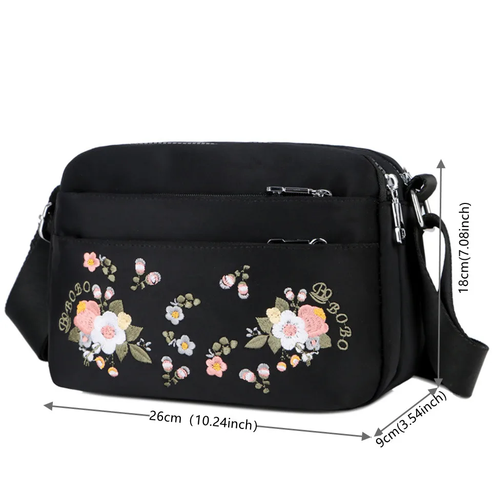 Luxury Brand Flower Shoulder Bag Women Small High Quality Nylon Tote Top-handle Travel Crossbody Bag Embroidery Messenger Bags