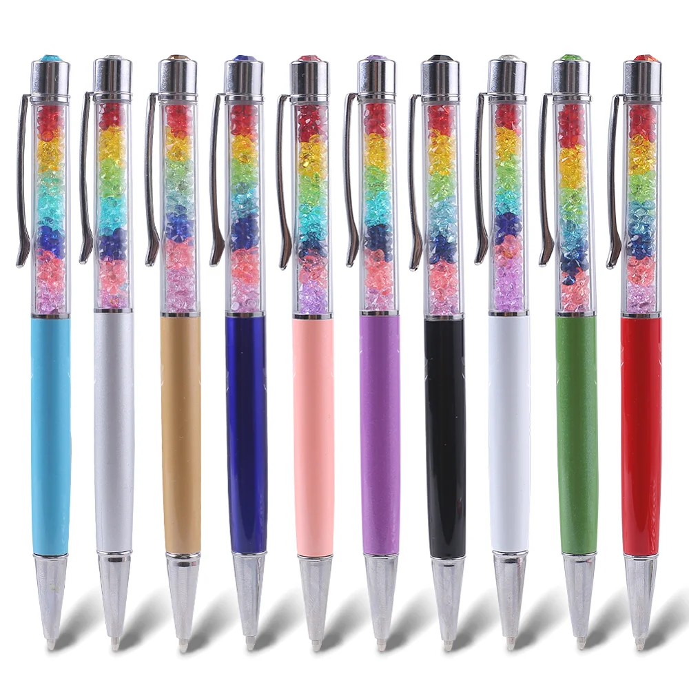 Novelty Rainbow Crystal Diamond Pen Ballpoint Pens School Office Stationery F1F6