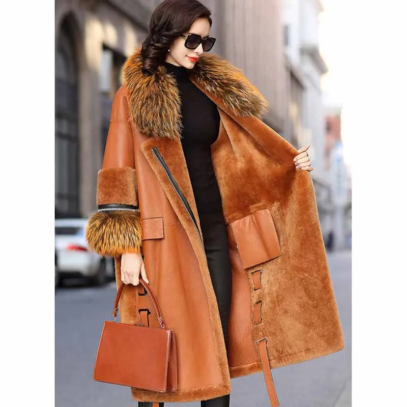 Пальто из натурального меха с воротником енота шерстяная куртка зимнее теплое