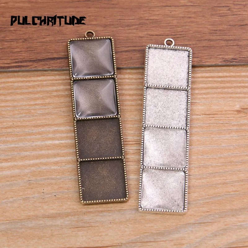 

PULCHRITUDE 4pcs New product 15mm*4 Inner Size Two Color Metal Alloy Simple Square Cabochon Pendant Setting Jewelry Findings