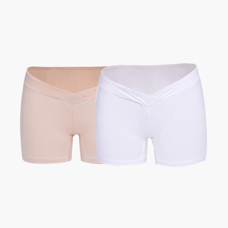 2-Pieces Lace Pregnant Flat Stomach Lift Pants Low& High-waist Seamless Underwear Breathable Cotton Pregnant Women Safety Pants - Цвет: 02