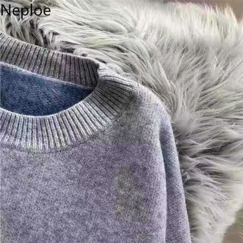 Neploe, свободный, необычный стиль, вязаный пуловер, свитер, контрастный цвет, с заплатками, уплотненный, для женщин, с круглым вырезом, с длинным рукавом, Sueter, зима 48094
