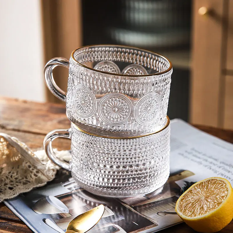 

Nordic Style Glass Sun Flower Water Cup High-value Glass Tazas Outline In Gold Wine Glass Cocktail Glass Shot Glass Coffee Mug