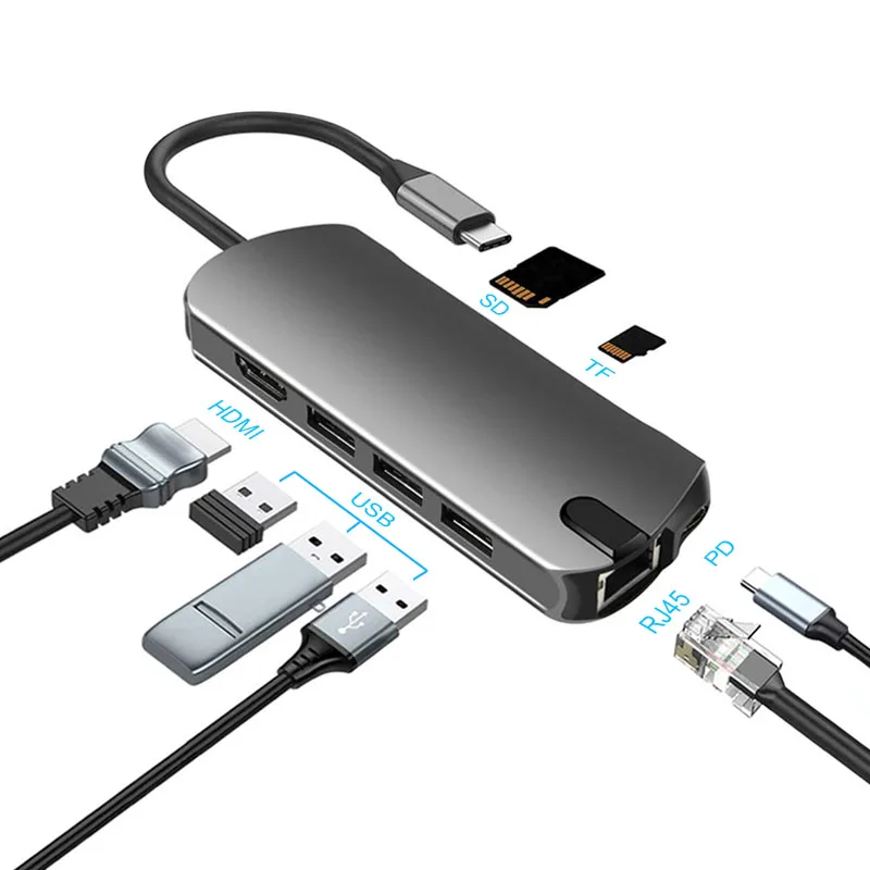 Basix USB C концентратор типа 3 0 Thunderbolt HDMI RJ45 адаптер для MacBook Pro Samsung Galaxy S9 S10