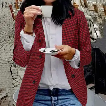 

Fashion Office Lady Blazers Women Plaid Check Blazer ZANZEA 2020 Autumn Long Sleeve Blazer Female Lapel Button Chaqueta Mujer 7