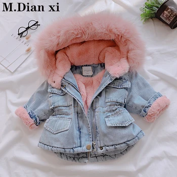 

Baby Girls Winter Jackets Plus Velvet Thicken Warm Toddler Cowboy Outerwear For Infant Girl 0-6 Y Denim Coat