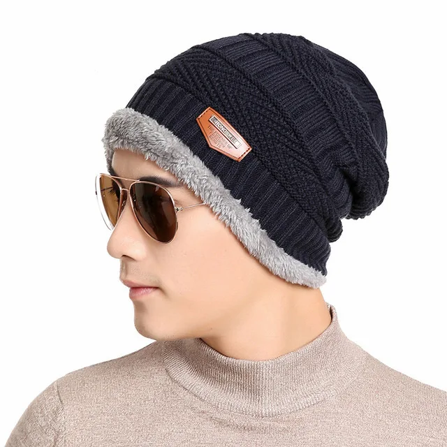 Navy Blue Hat Мужская шапка шейный платок теплая зимняя шапочка Вязаная Мягкая шапка акриловая дышащая шапочка Спортивная Кепка безрукавка эластичная шапочка - Цвет: Navy Blue Hat