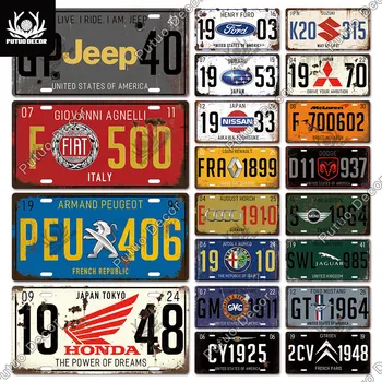 

Putuo Decor Car Brand Metal Sign Tin Sign Licenses Plate Decor Plaque Metal Vintage Garage Man Cave Home Club Loft Decoration
