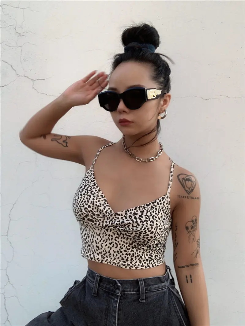 cotton camisole Summer backless crop top women gothic underwear halter top streetwear sexy tops elegant leopard cami tank tops women y2k fashion nude camisole