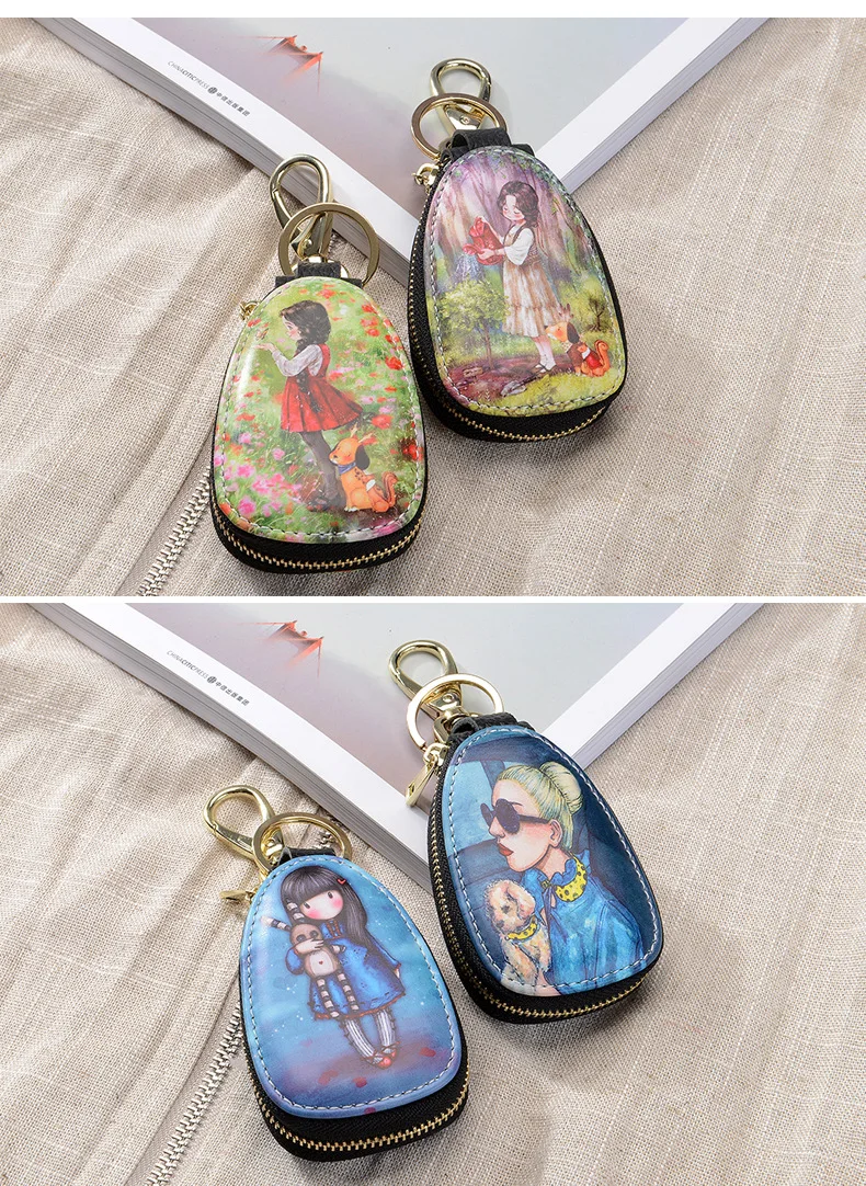 General car key case cartoon pattern protection cover men and women key case Porta Chaves Purse Porta Chave Funda Llave