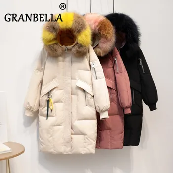 

Luxury colorful genuine raccoon fur strim long duck down coat for women high quality winter warm hooded parkas outwear