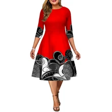 

Elegant Dress Plus Size 2022 Women Chic Printed New Year Evening Party Dress Autumn Round Neck Midi Dress Christmas Club Outfits