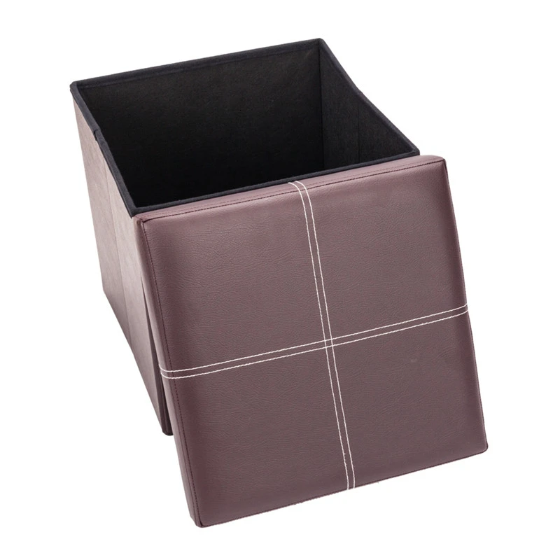 

Foldable Square Home Sundries Storage Box with Lid PVC Leather Living Room Sofa Stool Multipurpose Home Lobby Shoe Bench