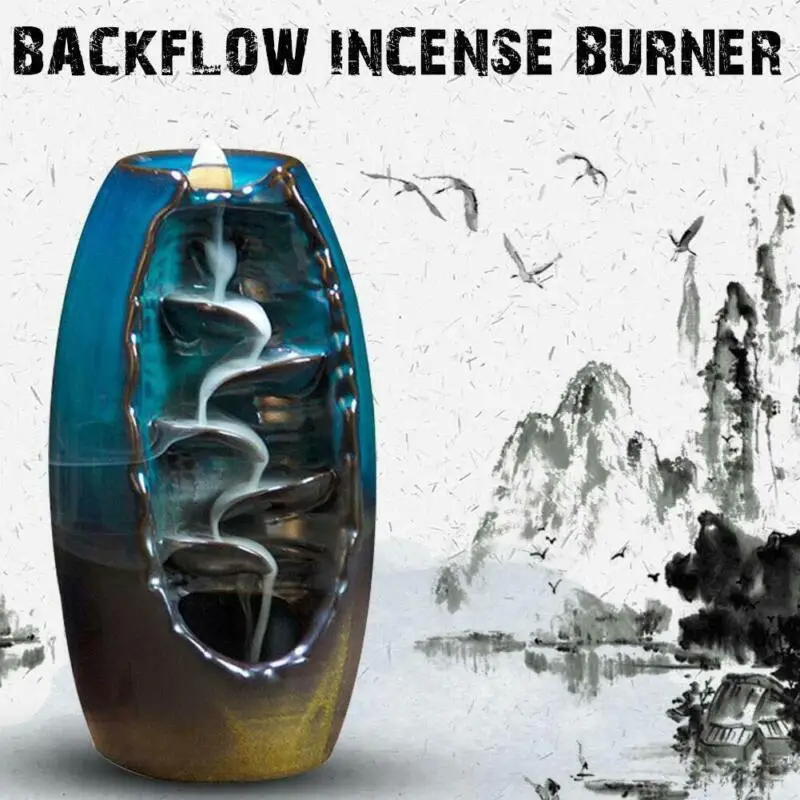 Ceramic Backflow Waterfall Smoke Incense Burner Censer Holder Home Decoration US 