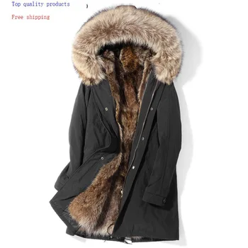 

2020 New Parka Real Fur Coat Men Winter Jacket Warm Raccoon Fur Liner Long Genuine Fur Coats Parkas De Hombre P182865102