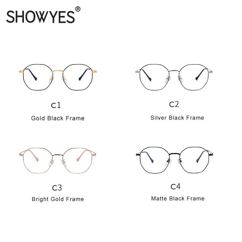 SHOWYES, анти-синий светильник, очки для женщин, шестигранная оправа, многоугольная оптическая оправа, очки для защиты от излучения, компьютерная игровая оправа, 014