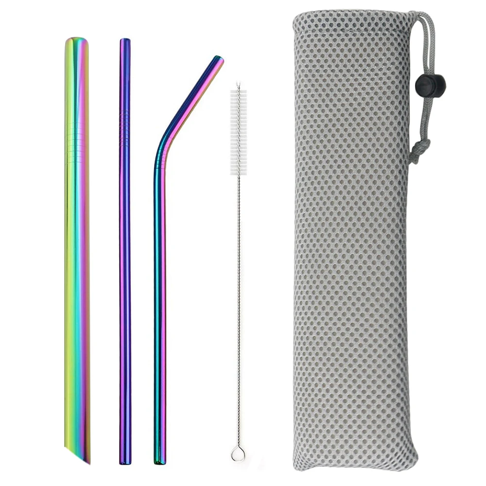 

Colorful Reusable Drinking Straw Set 304 Stainless Steel Straw Metal Straw Set Milkshake Bubble Tea Straw With Cleaner Brush Bag