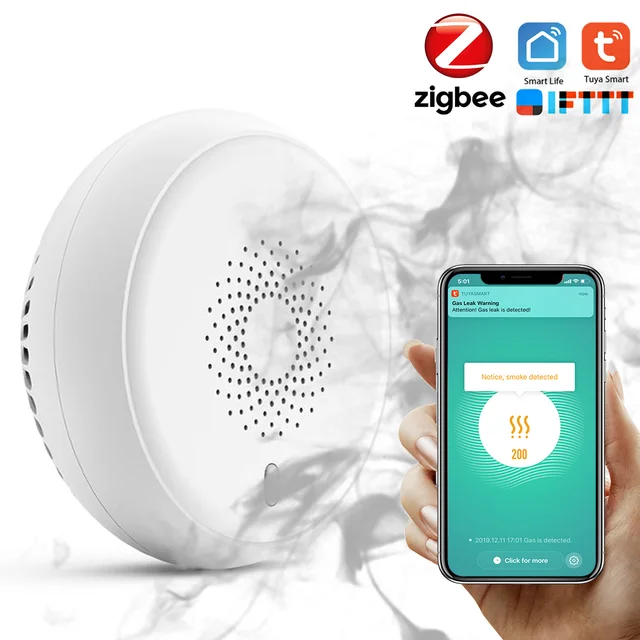 Détecteur de fumée Zigbee pour maison connectée, système de sécurité sans  fil, alarme incendie, contrôle avec application Tuya Life - AliExpress