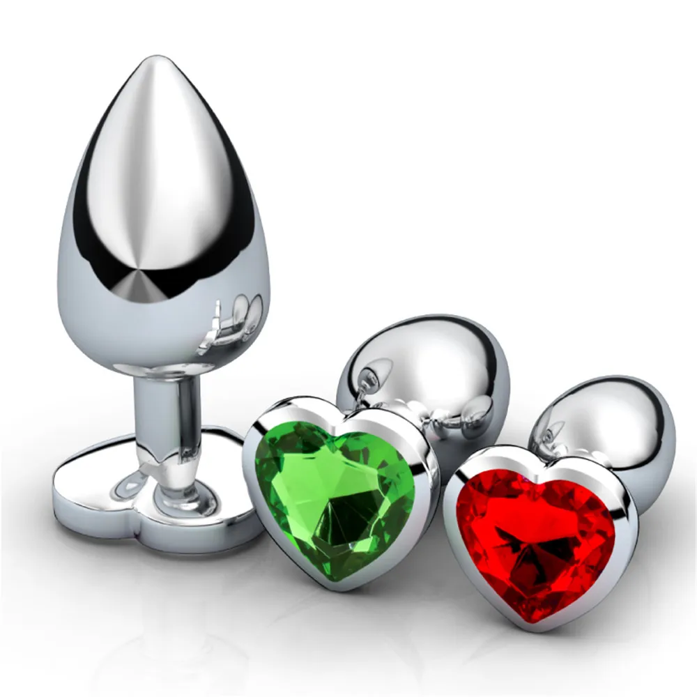 3Pcs Stainless Steel Anal Plug Buttplug G-Spot Stimulator Smooth Metal Crystal Jewelry Heart Shaped Sex Toys for Couples Adults